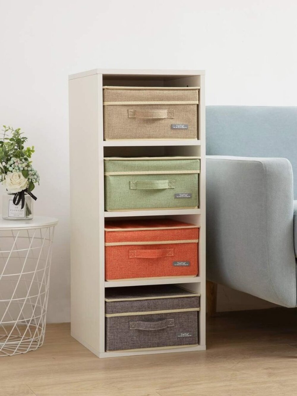 Linen Foldable Storage Box Set - Stylish 4-Pack with Lids, 12.4in x 12in x 6.7in - Picture 2 of 7